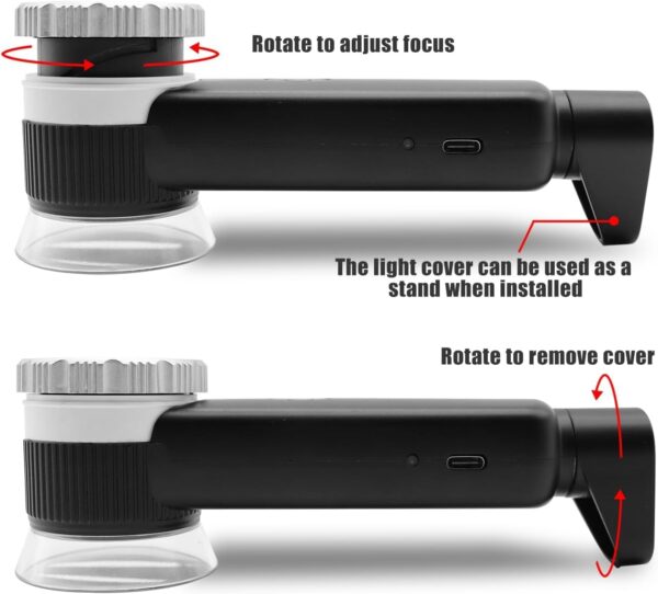 NALACAL 30X Jewelers Loupe, Rechargeable Illuminated Loupe Magnifier, Adjustable Focal Length, Designed for Jewelry Appraisal, Jade, Gemstones, Coins and Stamps (with Gemstone Intense Flashlight) - Image 4