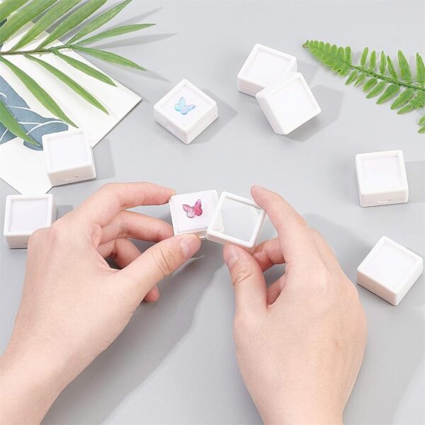 Azonee Mini Square Acrylic Jewelry Box, 36 Pack Gemstone Display Box Container with Clear Top Lids and Sponge for Festival Gems, Coins，Jewelry Packing, White - Image 3