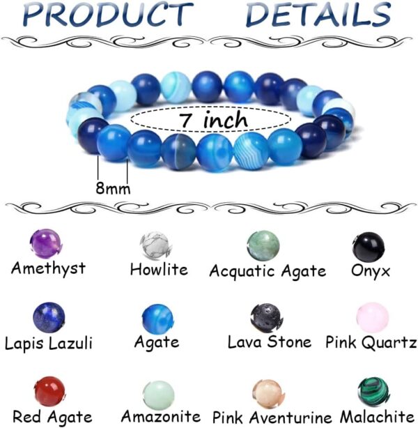 WAINIS 12PCS 8mm Semi-precious Beaded Bracelets for Men Women Stretch Round Bead Crystal Gemstones Bracelets Unisex - Image 3