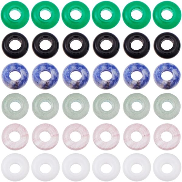 Hobbspring 36Pcs 6 Colors Large Hole Stone Beads 10mm Natural Gemstone Beads Rondelle European Loose Beads Donut Crystal Stone Beads for DIY Earring Braiding Hair Cotton Weaving Crafts - Image 2