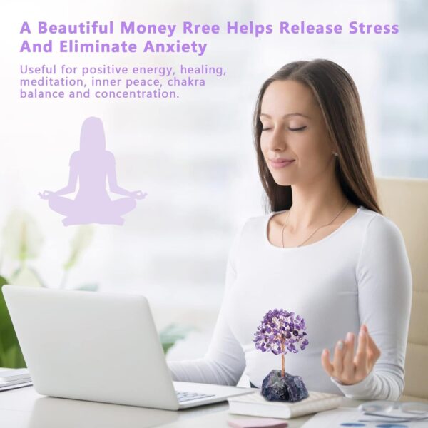 Khazna Amethyst Healing Crystal Tree Natural Reiki Crystals Gemstone Stone Base Copper Wire Tree Life Money Trees Feng Shui Money Tree Reiki Spiritual Energy Tree for Home Office Desk Decor Good Luck - Image 3
