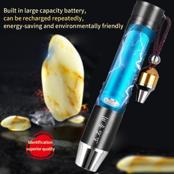LED Three Light Sources Rechargeable Jade Appraisal Flashlight, Jewelry Identification Pen Lamp, Outdoor Crystal Gemstone Detection Light, 365nm Ultraviolet Rays Detector, Anti-counterfeiting Query. - Image 4