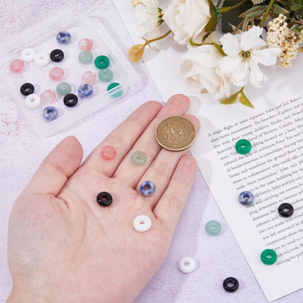 Hobbspring 36Pcs 6 Colors Large Hole Stone Beads 10mm Natural Gemstone Beads Rondelle European Loose Beads Donut Crystal Stone Beads for DIY Earring Braiding Hair Cotton Weaving Crafts - Image 4