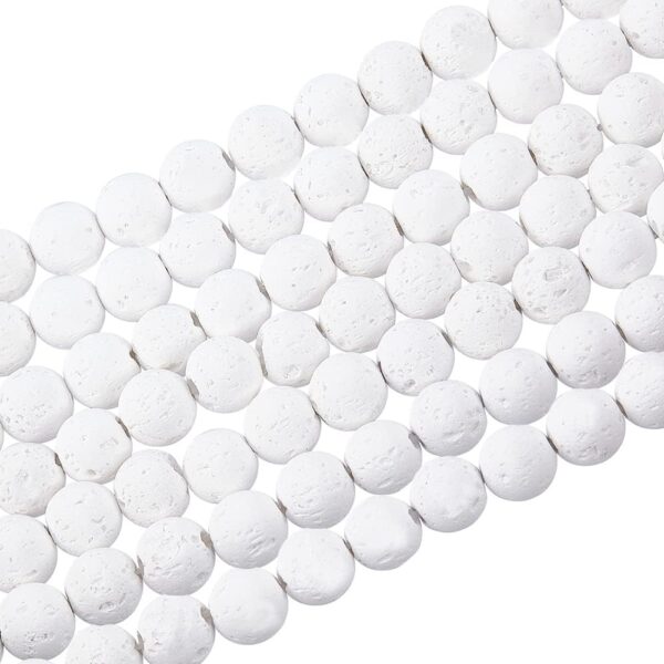 PH PandaHall 470pcs 7.6~8mm White Lava Beads Dyed Volcanic Lava Bead Synthetic Lava Stone Beads Oil Diffuser Beads Chakra Bead Round Loose Beads White Gemstone Beads Bulk Lava Beads for Jewelry Making - Image 2