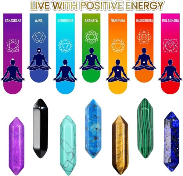 YARDHOBI 17 Pcs Healing Crystals Stones Sets, Hexagonal Bullet Shaped Reiki Meditation Gemstone, Chakra Stones, Tiger Eye Obsidian Quartz Crystals Gemstone Wand Set Pendants, Meditation Therapy Gift - Image 4