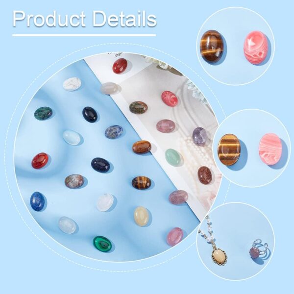 PH PandaHall 25 Pcs Oval Gemstone Cabochon Natural & Synthetic Flatback Beads 25 Styles for Photo Craft Jewelry Making, Mixed Colors, 18x13mm - Image 7