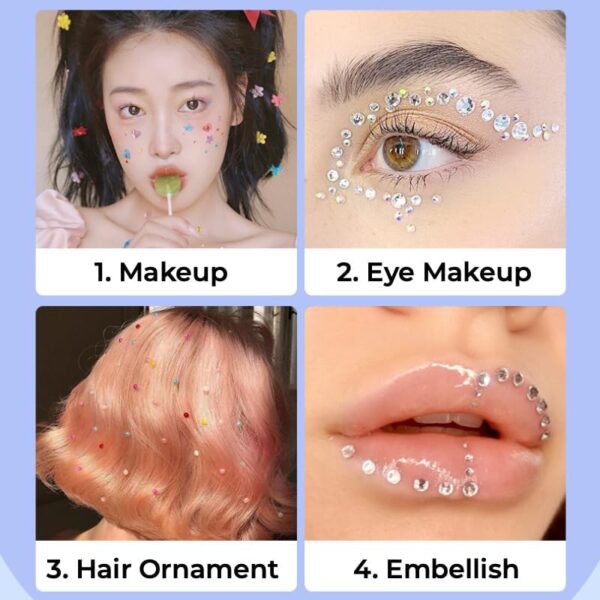 PANDACAMEL 100 Pcs Bling Gems Stickers for Phone, Self Adhesive, Gemstone Stickers Decorative Heart and Diamond for makeup Gems Jewels Stickers for Crafts, White and Pink - Image 4