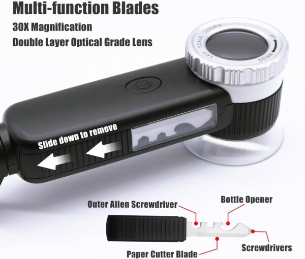 NALACAL 30X Jewelers Loupe, Rechargeable Illuminated Loupe Magnifier, Adjustable Focal Length, Designed for Jewelry Appraisal, Jade, Gemstones, Coins and Stamps (with Gemstone Intense Flashlight) - Image 3