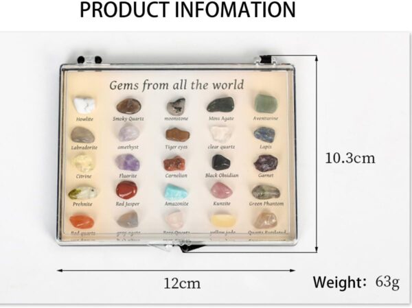 Unbaiser Rock and Mineral Educational Collection & Deluxe Collection Box -25 Pieces with Description Sheet and Educational Information. Geology Gem Kit for Kids with Display Case - Image 3