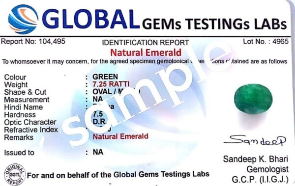 Sidharth Gems 7.45 Carat - 8.25 Ratti Colombian Panna Emerald (Panna Stone) Certified Natural Gemstone AAA Quality - Image 3