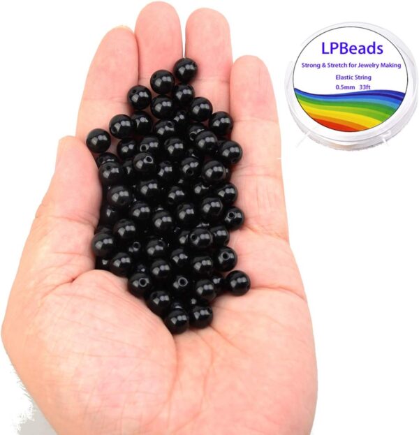 LPBeads 100PCS 8mm Natural Black Obsidian Beads Gemstone Round Loose Beads for Jewelry Making with Crystal Stretch Cord - Image 3