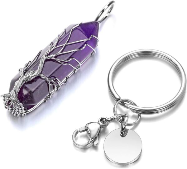 MANIFO Life Tree Wire Wrapped Crystals Keyring Healing Stones Hexagonal Crystal Gemstone Points Pendant Keychain - Image 5