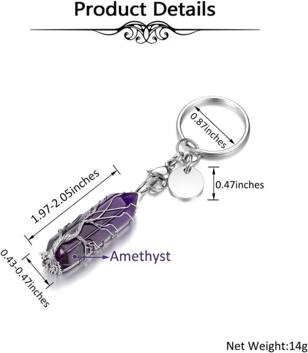 MANIFO Life Tree Wire Wrapped Crystals Keyring Healing Stones Hexagonal Crystal Gemstone Points Pendant Keychain - Image 6