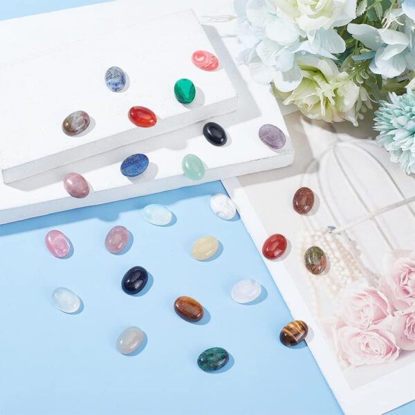 PH PandaHall 25 Pcs Oval Gemstone Cabochon Natural & Synthetic Flatback Beads 25 Styles for Photo Craft Jewelry Making, Mixed Colors, 18x13mm - Image 3