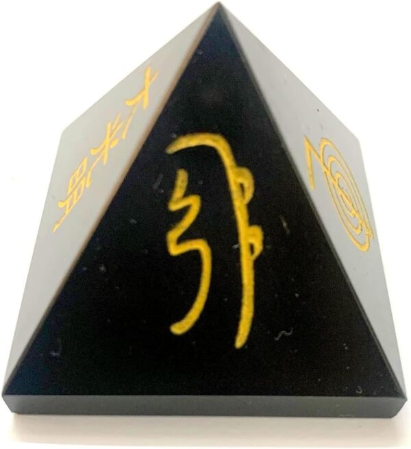 crystalmiracle Black Agate Usui Reiki Pyramid 35-40 Mm Bagua Crystal Healing Gemstone Wellness Handcrafted - Image 3