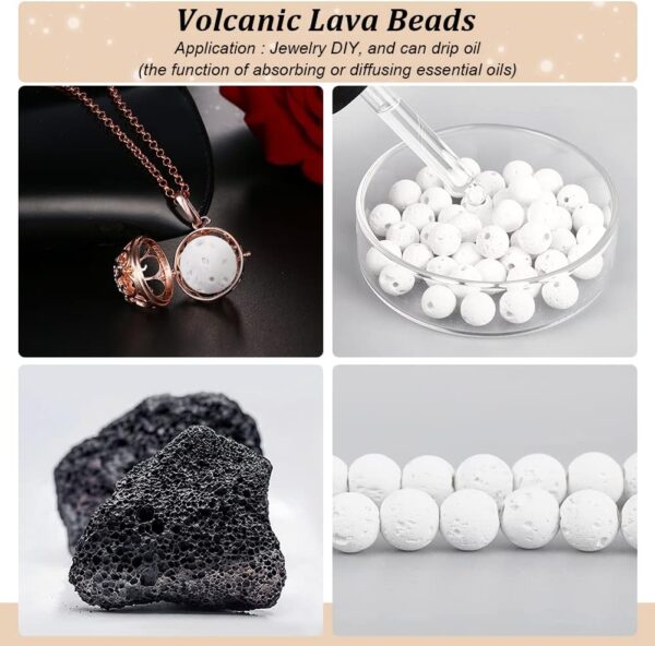 PH PandaHall 470pcs 7.6~8mm White Lava Beads Dyed Volcanic Lava Bead Synthetic Lava Stone Beads Oil Diffuser Beads Chakra Bead Round Loose Beads White Gemstone Beads Bulk Lava Beads for Jewelry Making - Image 5