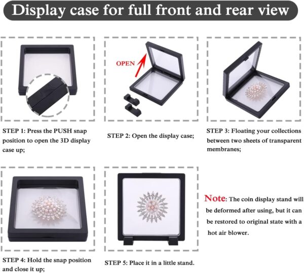 YITOU 2 Set 7.1 Inch 3D Floating Display Case Stand for Jewelry, Challenge Coin Display Frame Display Stands Case Holder for Fossil, Rock, Gemstones, Megladon Tooth, Specimens, Floating Frame Case - Image 7