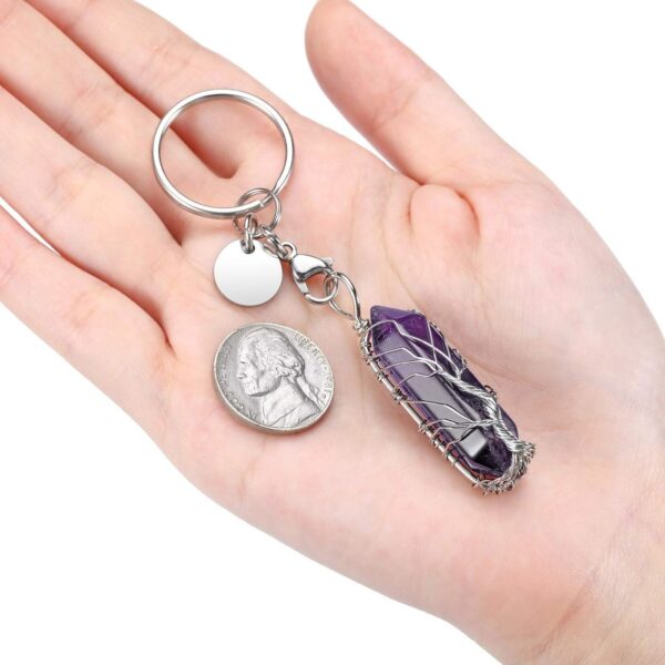 MANIFO Life Tree Wire Wrapped Crystals Keyring Healing Stones Hexagonal Crystal Gemstone Points Pendant Keychain - Image 4
