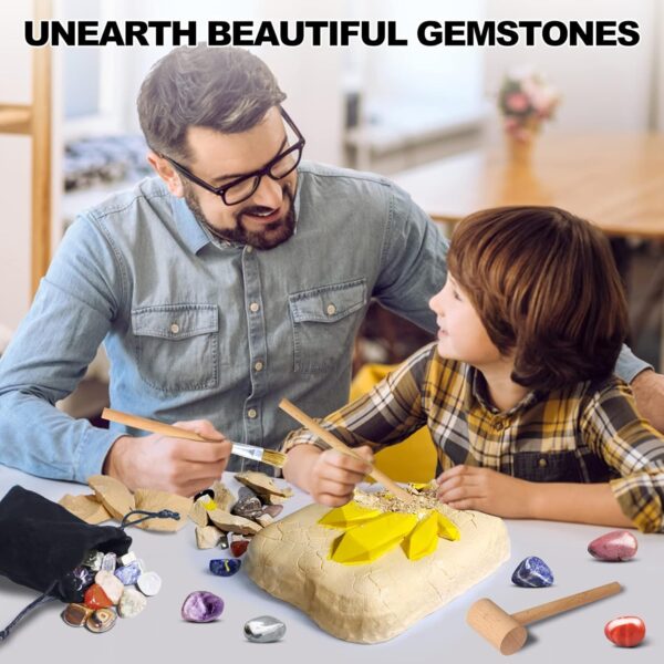 Gemstone Digging Kit, STEM Educational Toys DIY Science Kits Real Gemstone Discovery Rocks and Minerals Exploration Game Archaeology Playset Unique Educational Presents for Boys Girls Kid Toys - Image 6