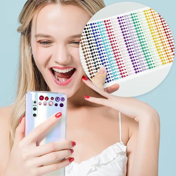 MAKINGTEC 2100 Pcs Rhinestone Stickers, Self Adhesive Crystal Glitter Diamond Art Gemstone Stickers for Face Diy Crafts Nail Phone Case Decoration (Colorful 2pcs) - Image 9
