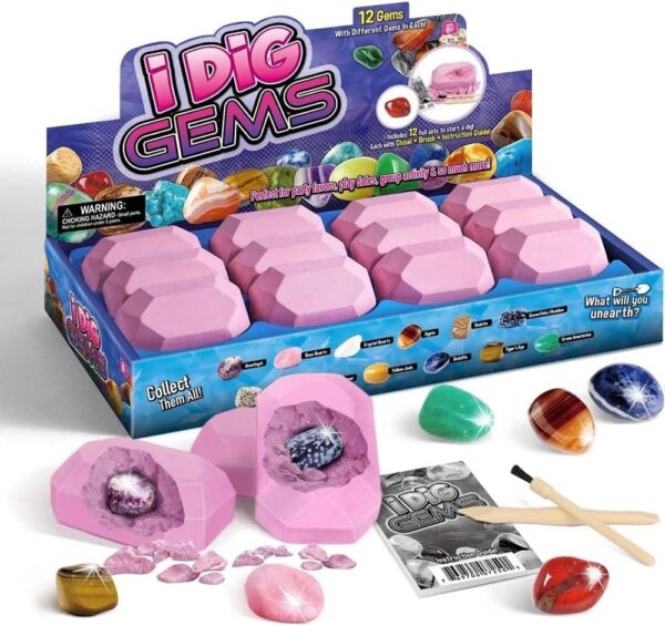 UKR I Dig Gems 12 pc Rocks Mining Gemstones Digging Kit Science Excavation Sets STEM Toys Kids 6 7 8 9 Year Old - Image 2