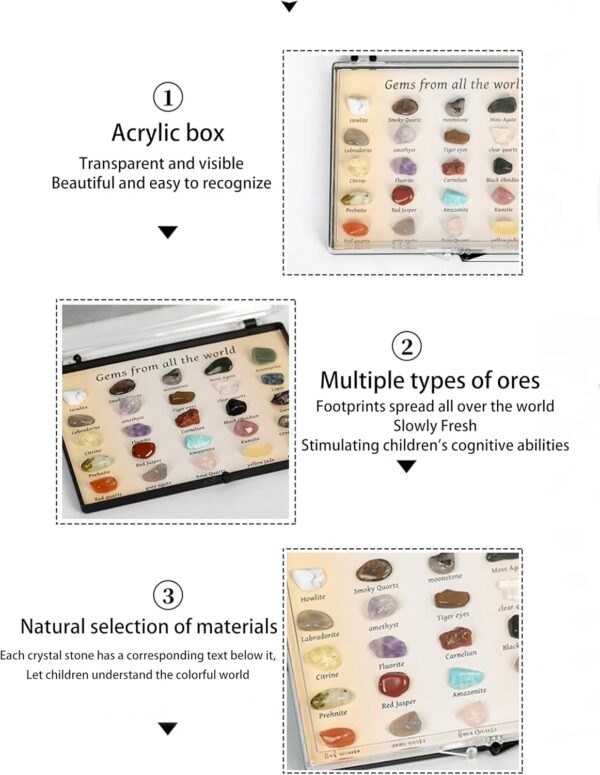 Unbaiser Rock and Mineral Educational Collection & Deluxe Collection Box -25 Pieces with Description Sheet and Educational Information. Geology Gem Kit for Kids with Display Case - Image 4