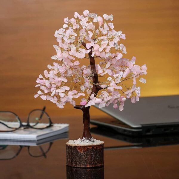REBUY Rose Quartz Tree Crystal Gemstone Tree Chakra Healing Stone Tree, Size 9 Inch - Image 6