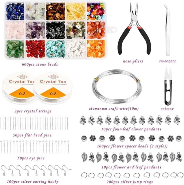 AM ANNA Crystal Jewelry Making Kit, with 15 Colors Irregular Crystal Gemstone Beads, Jewelry Wire and Earring Hooks for Ring, Earring and Jewelry Making - Image 3