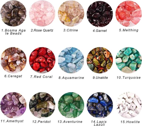 Mumoo Bear 844pcs Natural Chip Gemstone Beads for Jewellery Making Kits 15 Colors Irregular Shaped Loose Crystal Stone Beads for Healing Bracelets Necklace - Image 3
