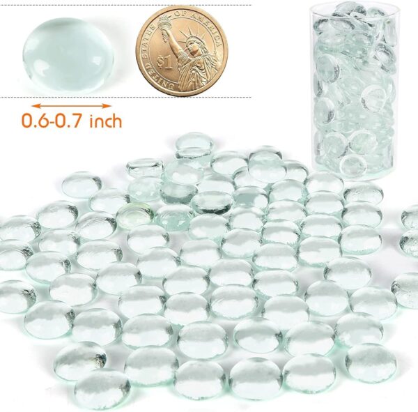 Clear Flat Glass Marbles, Vase Filler Crystals Gemstones Transparent Round Pebbles Floral Glass Beads for Vases Table Scatter Aquarium Gravel Decoration DIY Craft（1LB 90-100PCS） - Image 4