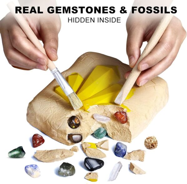 Gemstone Digging Kit, STEM Educational Toys DIY Science Kits Real Gemstone Discovery Rocks and Minerals Exploration Game Archaeology Playset Unique Educational Presents for Boys Girls Kid Toys - Image 3