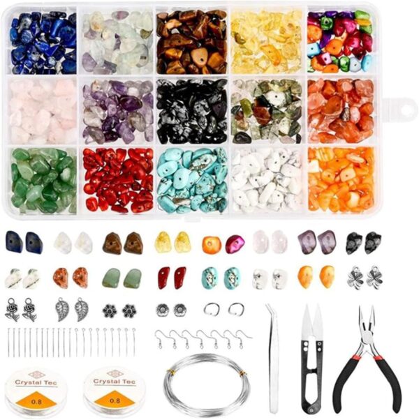 AM ANNA Crystal Jewelry Making Kit, with 15 Colors Irregular Crystal Gemstone Beads, Jewelry Wire and Earring Hooks for Ring, Earring and Jewelry Making - Image 2