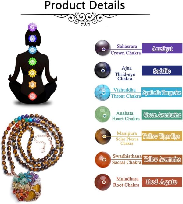 Top Plaza 7 Chakra Healing Crystal Natural Round Gemstone Pendant Necklace Life Tree Copper Wire Wrapped Beads Necklaces Reiki Jewelry for Women - Image 7