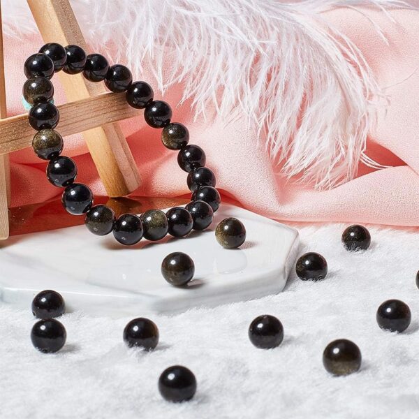 OLYCRAFT 98pcs 8mm Natural Obsidian Stone Beads Golden Xaga Bead Strands Round Loose Gemstone Beads Energy Stone for Bracelet Necklace Jewelry Making - Image 6