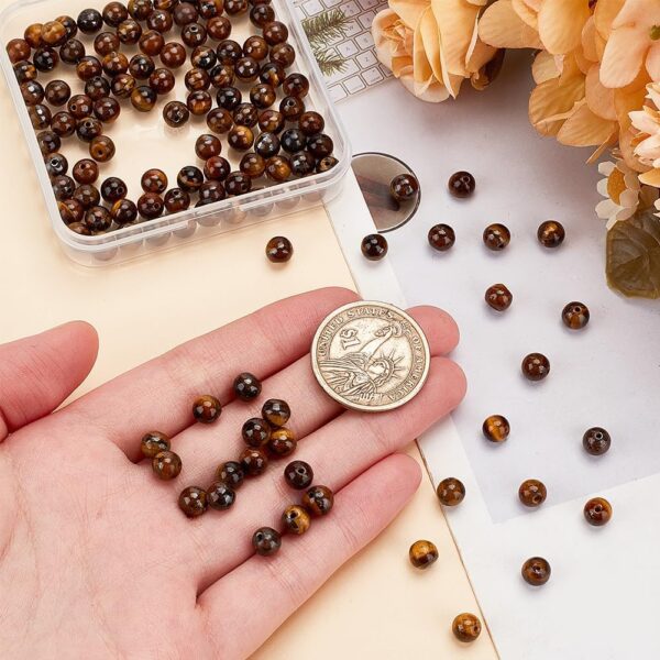 OLYCRAFT 126pcs 6~6.5mm Natural Tiger-Eye Gemstone Round Loose Beads Energy Stone Tiger Eye Round Beads Strands for Bracelet Necklace Jewelry Making - Image 4