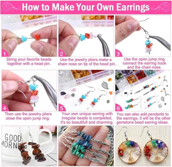 AM ANNA Crystal Jewelry Making Kit, with 15 Colors Irregular Crystal Gemstone Beads, Jewelry Wire and Earring Hooks for Ring, Earring and Jewelry Making - Image 6