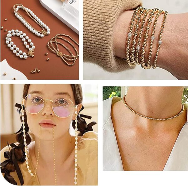 PH PandaHall 180pcs 18K Gold Plated Smooth Metal Spacer Beads, 3mm 4mm 6mm Bracelet Beads for Summer Hawaii Layered Necklace Bracelet Jewelry Making - Image 3
