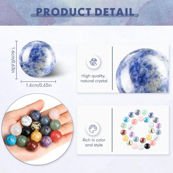Tazweeq 30Pcs Gemstone Chakra Sphere Balls, Crystal Stones 16 mm Assorted Mini Natural Quartz Sphere Collection Polished Hand Carved Crystal Ball Bead Bulk - Image 3