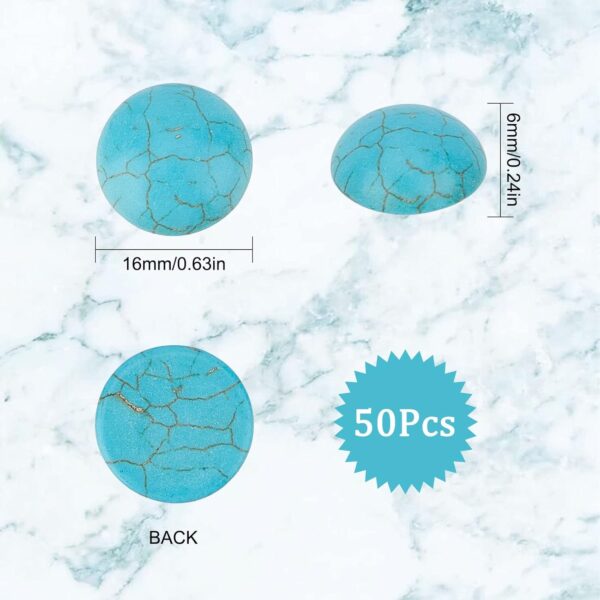 SUNNYCLUE 1 Box 50Pcs Gemstone Cabochons 16mm Round Cabochon Synthetic Turquoise Stone Flatbacks Half Round Loose Gemstones Beads No Hole Dome Blue Cabochons for Jewelry Making DIY Earrings Adult - Image 3