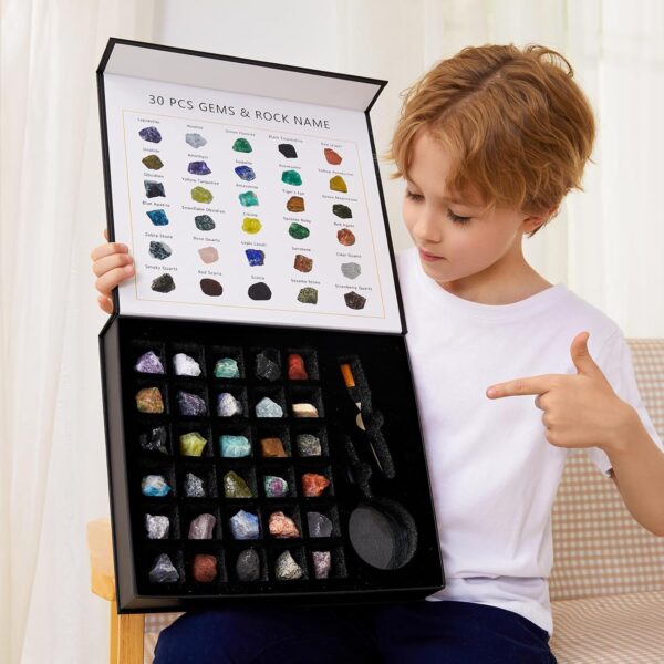 YXZZWL Rock Collection for Kids - 30 Pcs Rocks, Gemstones & Crystals Kit with Learning Guide,Mineral Education Set Geology Science STEM Toys, Earth Science Activity,Gifts for Boys & Girls - Image 2