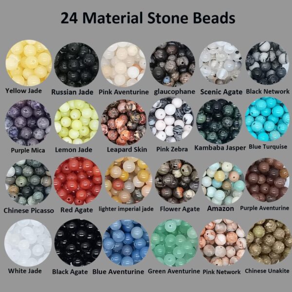 Maonewque 1200pcs 6mm Natural Round Stone Beads Real Gemstone Beading Loose Gemstone Hole Size 1mm DIY Smooth Beads for Bracelet Necklace Earrings Jewelry Making,Box Packed(24 Material -A,6mm) - Image 3