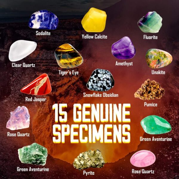 XXTOYS Kids Rocks Collection - 15-Piece Rock Collections for Kids - Cool Geology Gem Kit with Identification Sheet - Gemstones Set Box with Learning Guide and Storage Case - Educational Gift for Kids - Image 4
