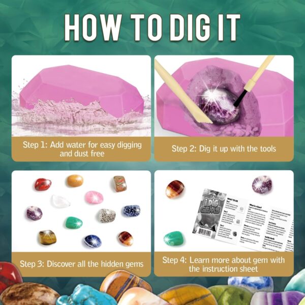 TERRIFI Gemstone Dig Kit, Dig Up 12 Real Gems, Gemstones and Crystals Excavation Kit, STEM Toys Rock Collection for Kids, Educational Party Gifts for Boys and Girls - Image 8