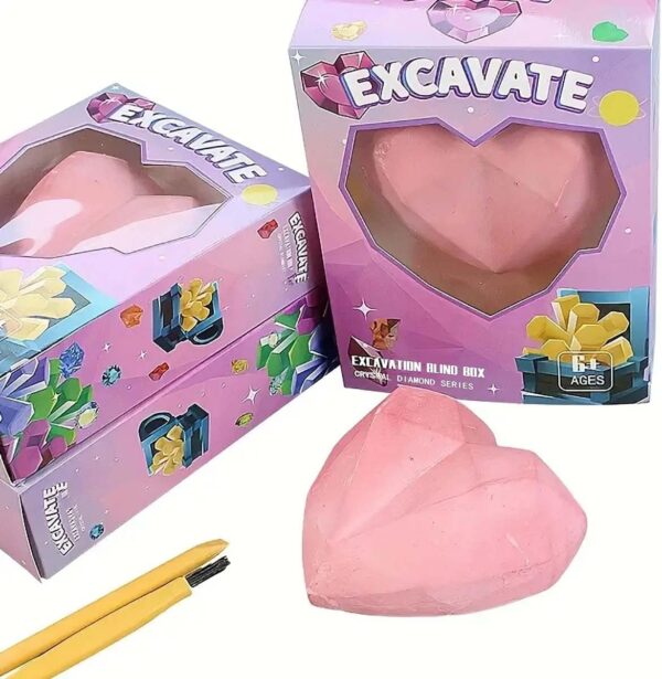 Children's Archaeology Digging for Gems DIY Kit - Crystal Gemstone Fossil Excavation Set for Boys and Girls, Featuring a Peach Heart Box for Treasure Hunting Adventure - Image 6