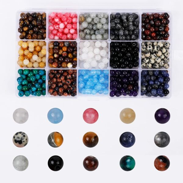 Keip Taoun 800pcs 6mm Natural Round Stone Beads Genuine Real Gemstone Beading Loose Gemstone Hole Size 1mm DIY Smooth Beads for Bracelet Necklace Earrings Jewelry Making,Box Packed - Image 2