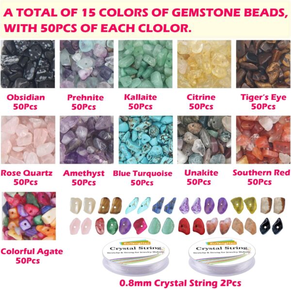 EuTengHao 933Pcs Irregular Chips Stone Beads Natural Gemstone Beads Kit with Earring Hooks Spacer Beads Pendants Charms Jump Rings for DIY Jewelry Necklace Bracelet Earring Making Supplies - Image 4