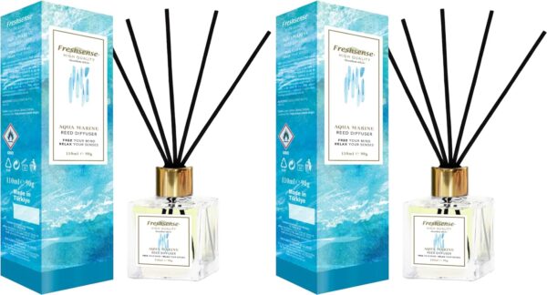 AQUA MARINE Reed Diffuser (110ml x 2) – Air Freshener | FRESH SENSE | Aromatherapy Essential Oil Diffuser for Home, Office, Toilet & Bathroom | Elegant Home Decor | Inspired by Beauty of Rare Gemstone - Image 2