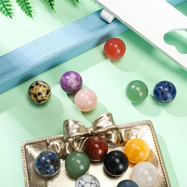 Tazweeq 30Pcs Gemstone Chakra Sphere Balls, Crystal Stones 16 mm Assorted Mini Natural Quartz Sphere Collection Polished Hand Carved Crystal Ball Bead Bulk - Image 5