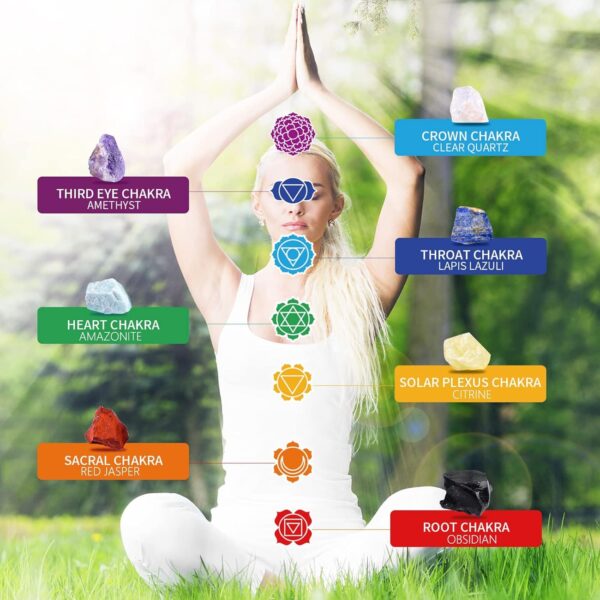 TERRIFI 17Pcs Crystals and Healing Stones, 14Pcs Real Raw Chakra Stones Set, Selenite Charging Plate, Amethyst Necklace, Rose Quartz, Gift Box, Guide for Beginners, Collection, Meditation, Yoga, Lady - Image 3