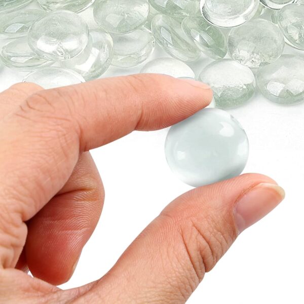 Clear Flat Glass Marbles, Vase Filler Crystals Gemstones Transparent Round Pebbles Floral Glass Beads for Vases Table Scatter Aquarium Gravel Decoration DIY Craft（1LB 90-100PCS） - Image 3